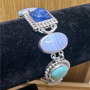 WHITNEY KELLY Sterling Silver Opal, Blue Lace Agate, Lapis, Turquoise Bracelet